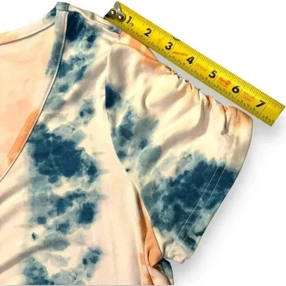 Full Circle Trends Knee Length Teal/Peach/White Tie Dye Rouched T-Shirt dress XL - Picture 9 of 14